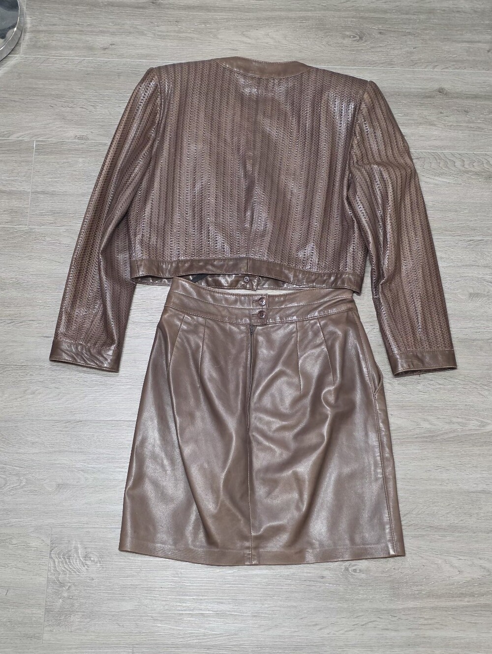 Vintage 80's Dita Martin Design Leather Jacket Sz 10 & Skirt Sz 8 Set Brown - Picture 8 of 11